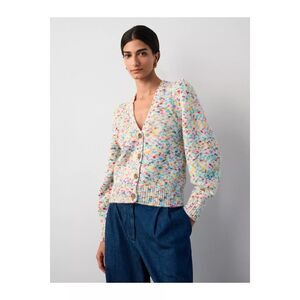 White + Warren Alpaca Cardigan Watercolor Puff Sleeve NWT Cozy L